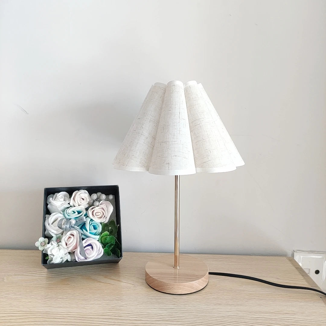 Simple designs wood table lamp with 3 color lamp korean style white linen round bedside desk lamps for home bedrooms