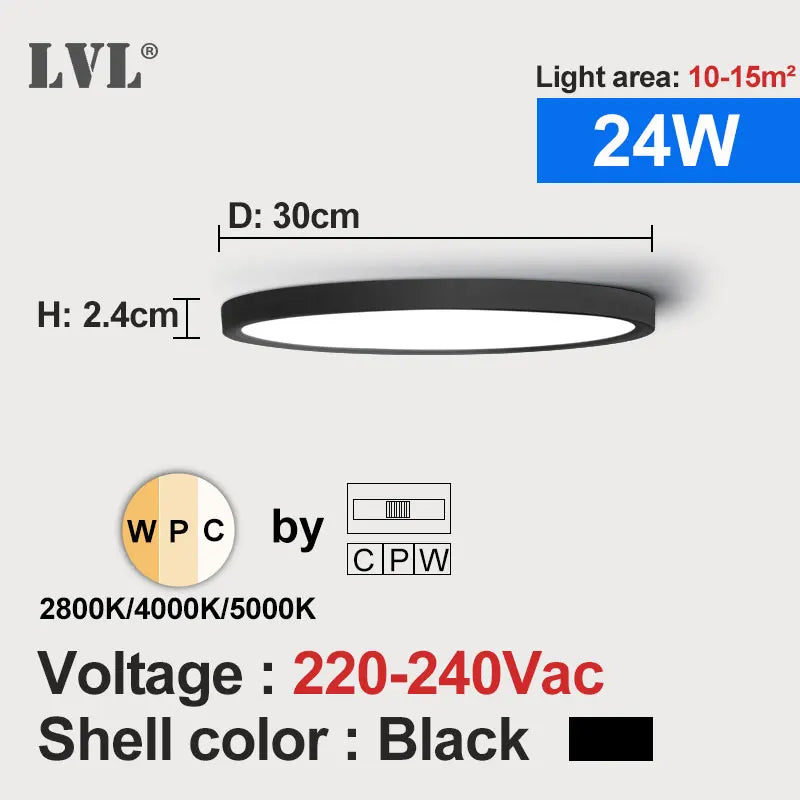 Modern led ceiling light wood grain golden one with 3 colors home lighing kitchen bedroom bathroom surface lamp - black