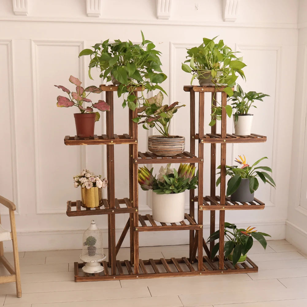 Unho multi-tier plant stand 46in height wood flower rack holder 16 potted display storage shelves indoor outdoor