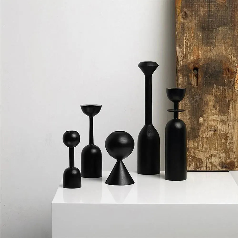 Black wooden minimalist candle holder home decor wedding decoration accessories candlesticks for candelabro centerpiece