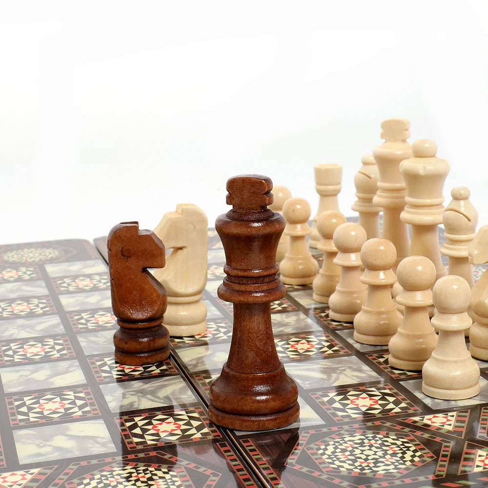 Luxury knight checkers chess backgammon foldable intellectual entertainment game 40x40cm portable 3-in-1 board multiple