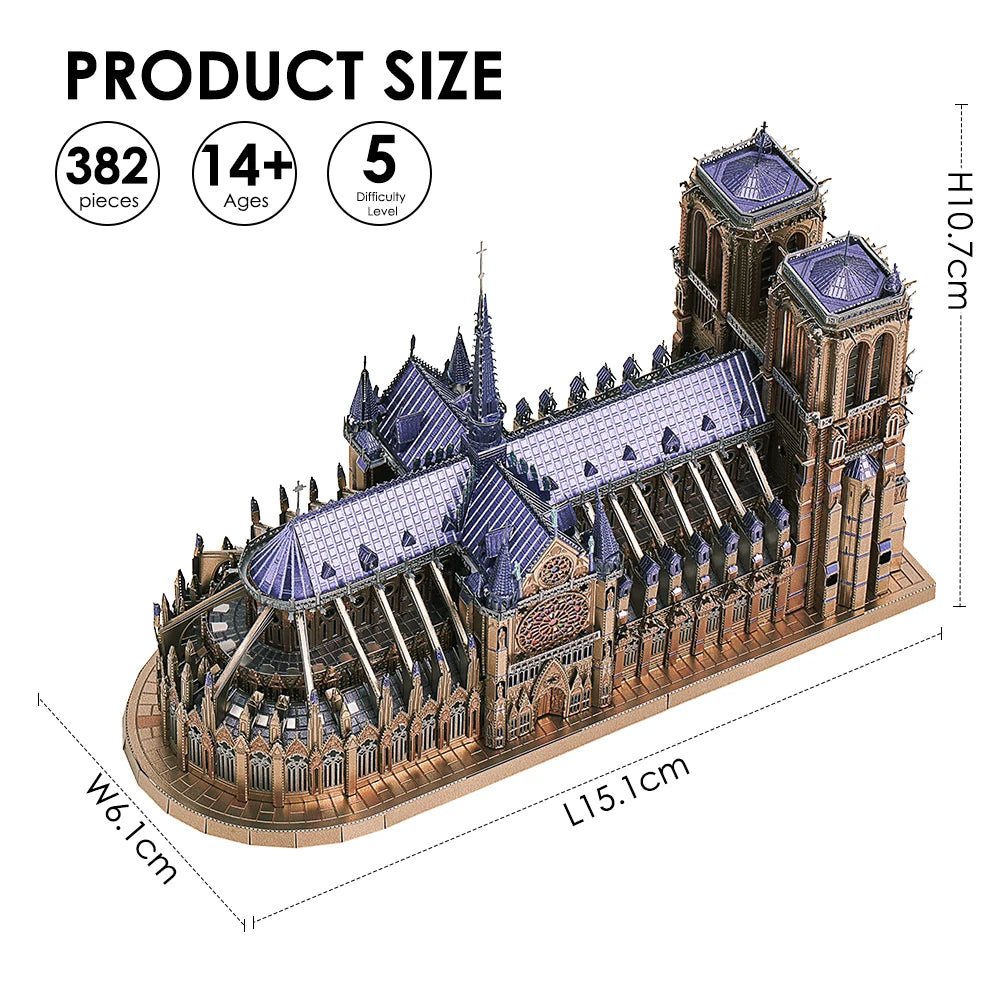 Piececool 3d metal puzzles jigsaw notre dame cathedral paris diy model building kits toys for adults birthday gifts