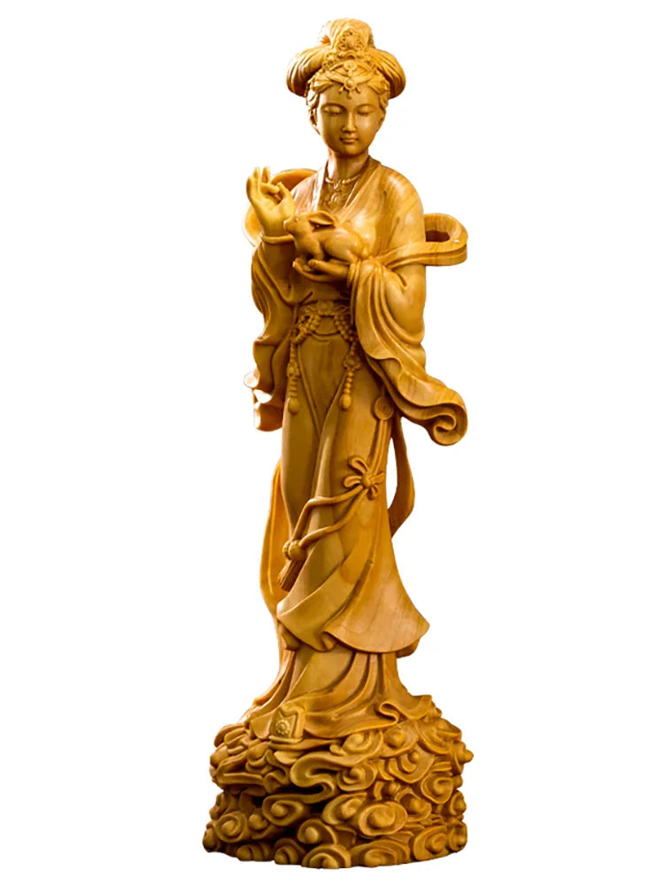 Solid wood fairy chang’e figure statue，traditional hand carving ，mythology figure，home living room bedroom decoration