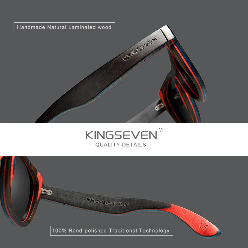 Kingseven brand handmade natural wooden gradient lens polarized sunglasses for men women uv400 big full wood frame male