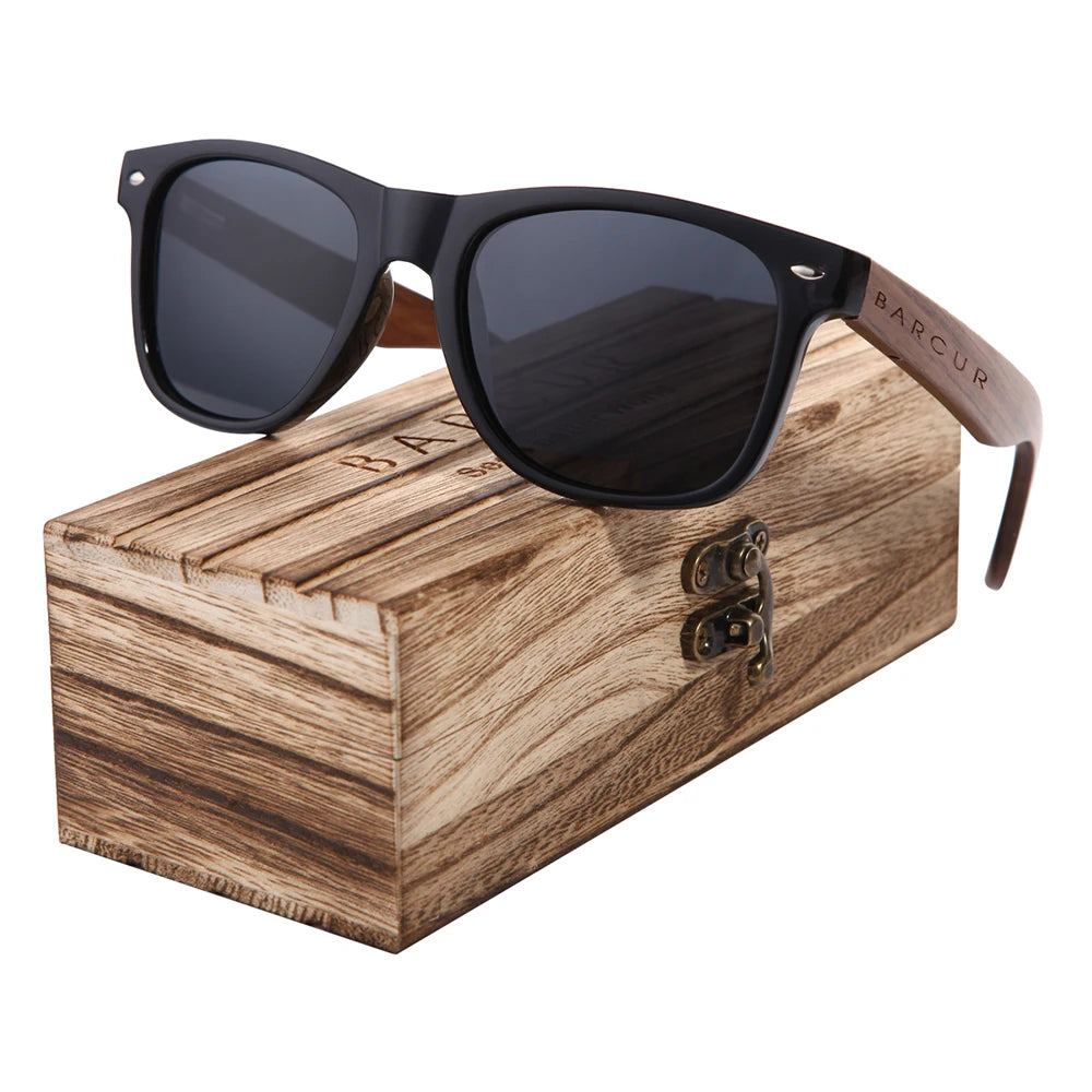 Barcur black walnut wood sunglasses for man polarized high quality sqare sun glasses men uv400 eyewear accessory