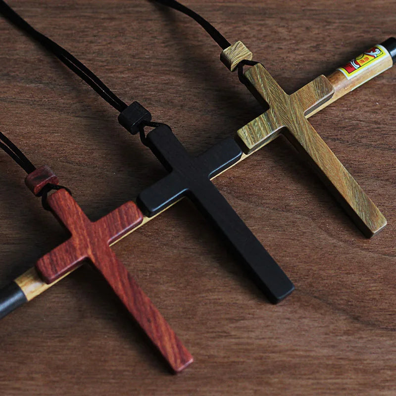 Christian sandalwood ebony necklace cross solid wood crafts jesus catholic rosarios catolicos