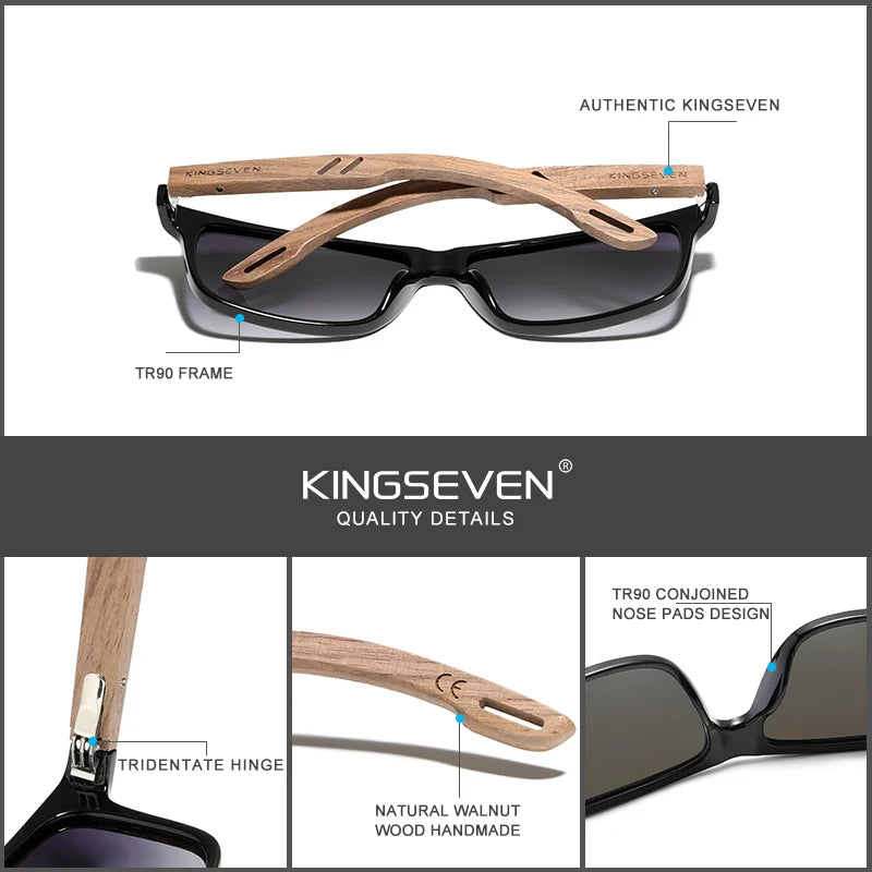 Kingseven brand tr90 natural walnut wooden sunglasses for men polarized uv400 lens retro women glasses reinforced hinge