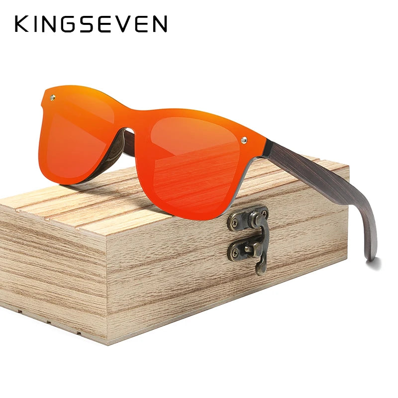 Kingseven fashion natural wooden polarized handmade sunglasses for men/women hd uv400 mirror lens rimless eyewear