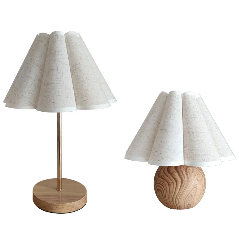 Simple designs wood table lamp with 3 color lamp korean style white linen round bedside desk lamps for home bedrooms