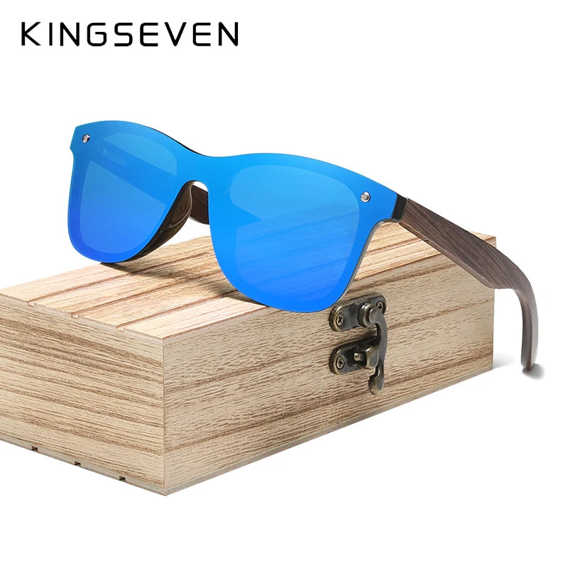 Kingseven fashion natural wooden polarized handmade sunglasses for men/women hd uv400 mirror lens rimless eyewear