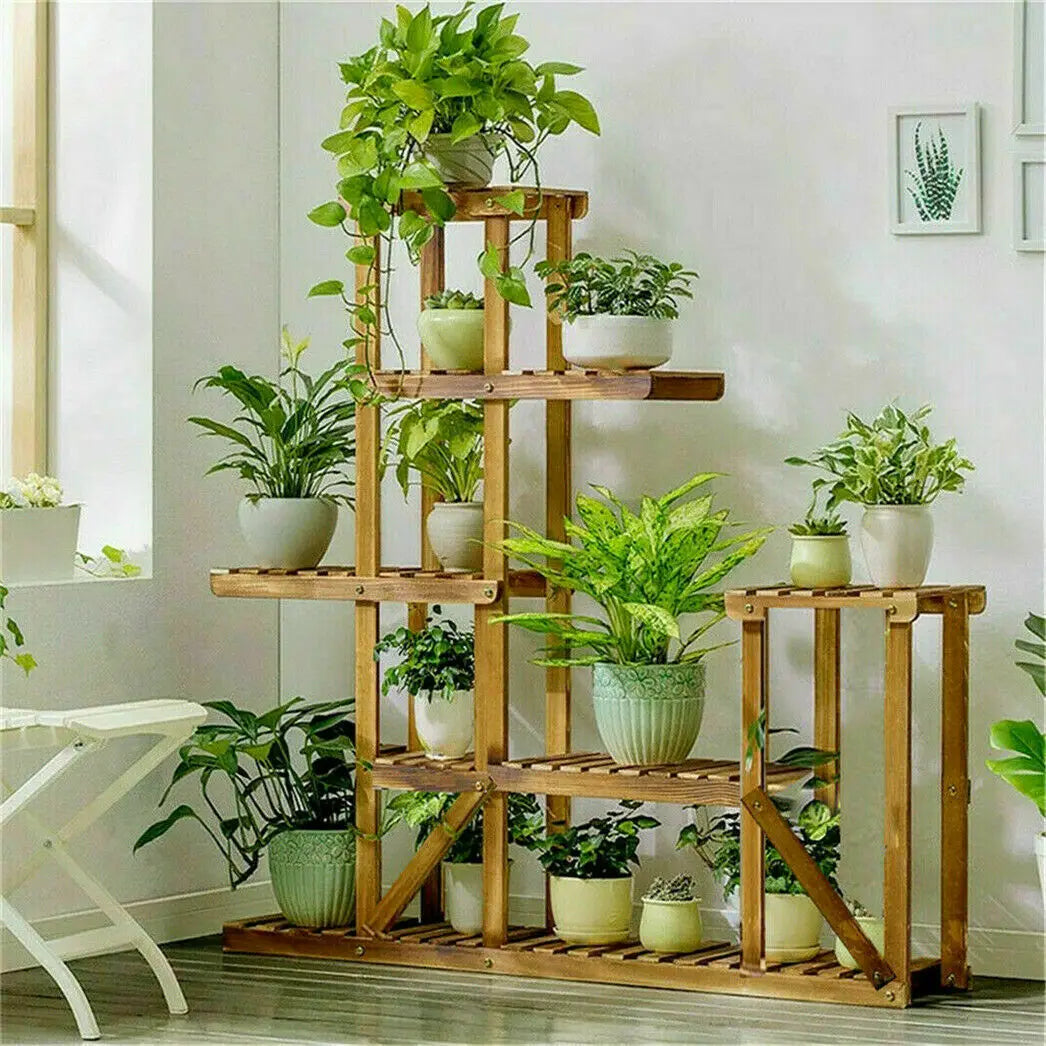 6 tiered wood plant flower stand shelf planter pots shelves rack holder display for multiple plants indoor outdoor