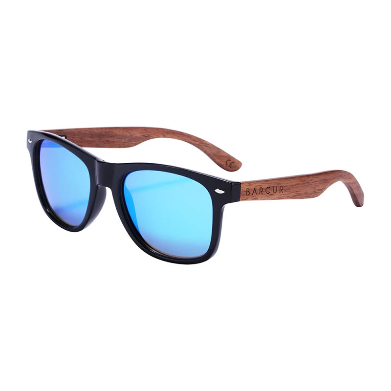 Barcur high quality black walnut sunglasses anti-reflecti men women mirror sun glasses male uv400 wooden sunglass