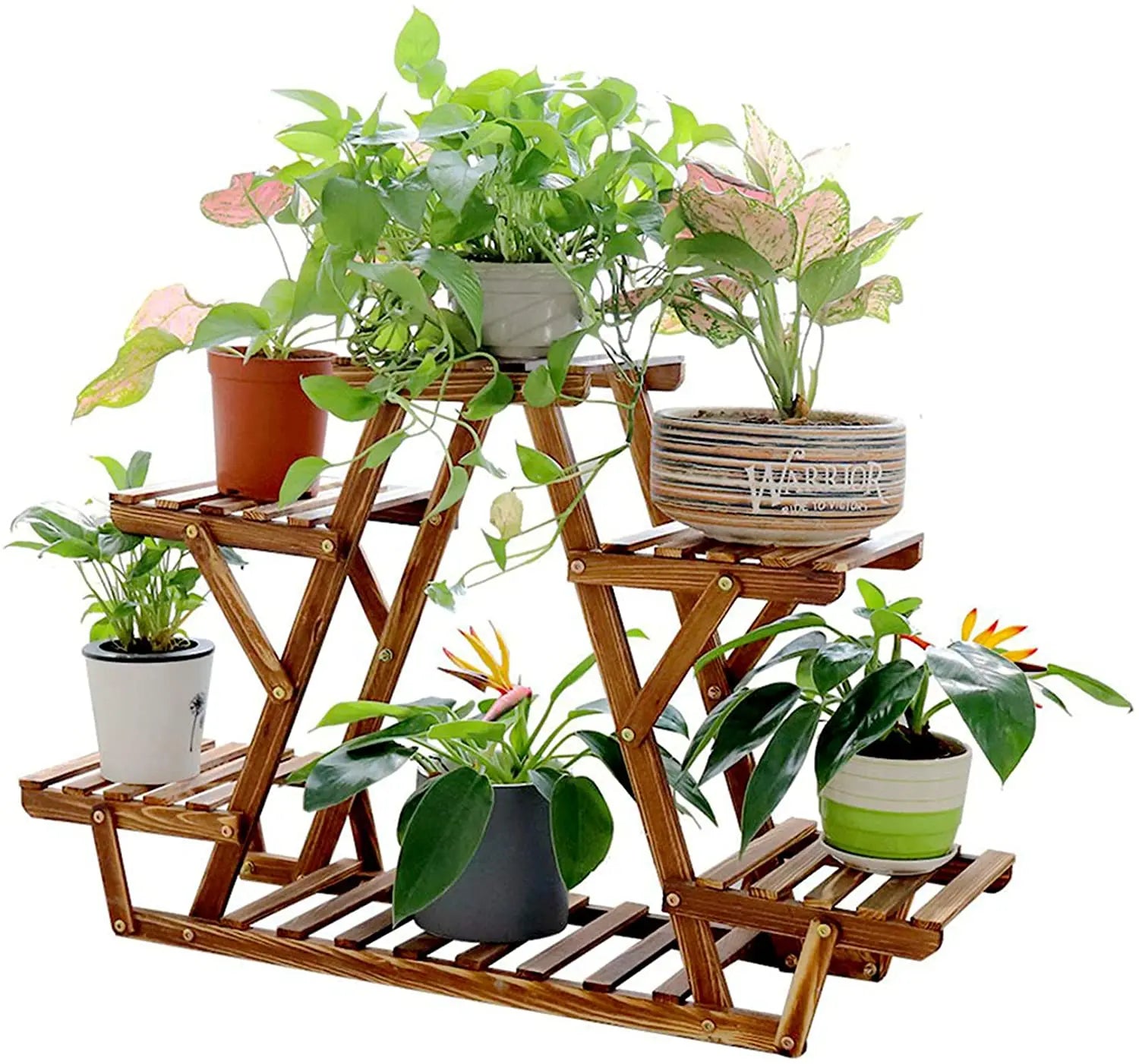 6 tiered wood plant stand indoor outdoor carbonized triangle corner rack