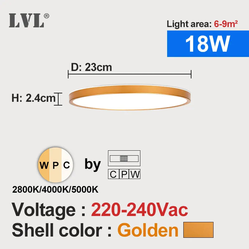 Modern led ceiling light wood grain golden one with 3 colors home lighing kitchen bedroom bathroom surface lamp