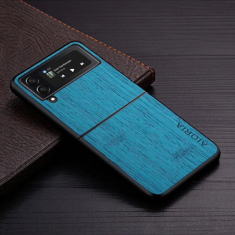 Case for samsung galaxy z flip 3 4 5g flip3 funda bamboo wood pattern leather cover luxury coque galaxy z flip case