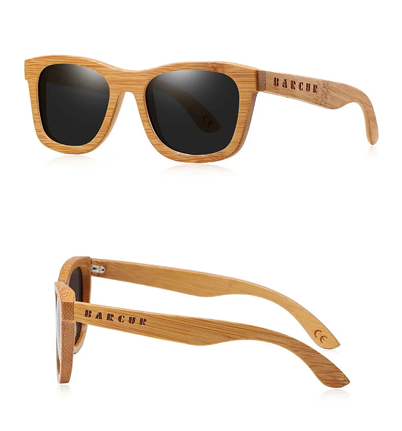 Barcur retro men sun glasses women polarized sunglasses bamboo handmade wood beach wooden oculos de sol