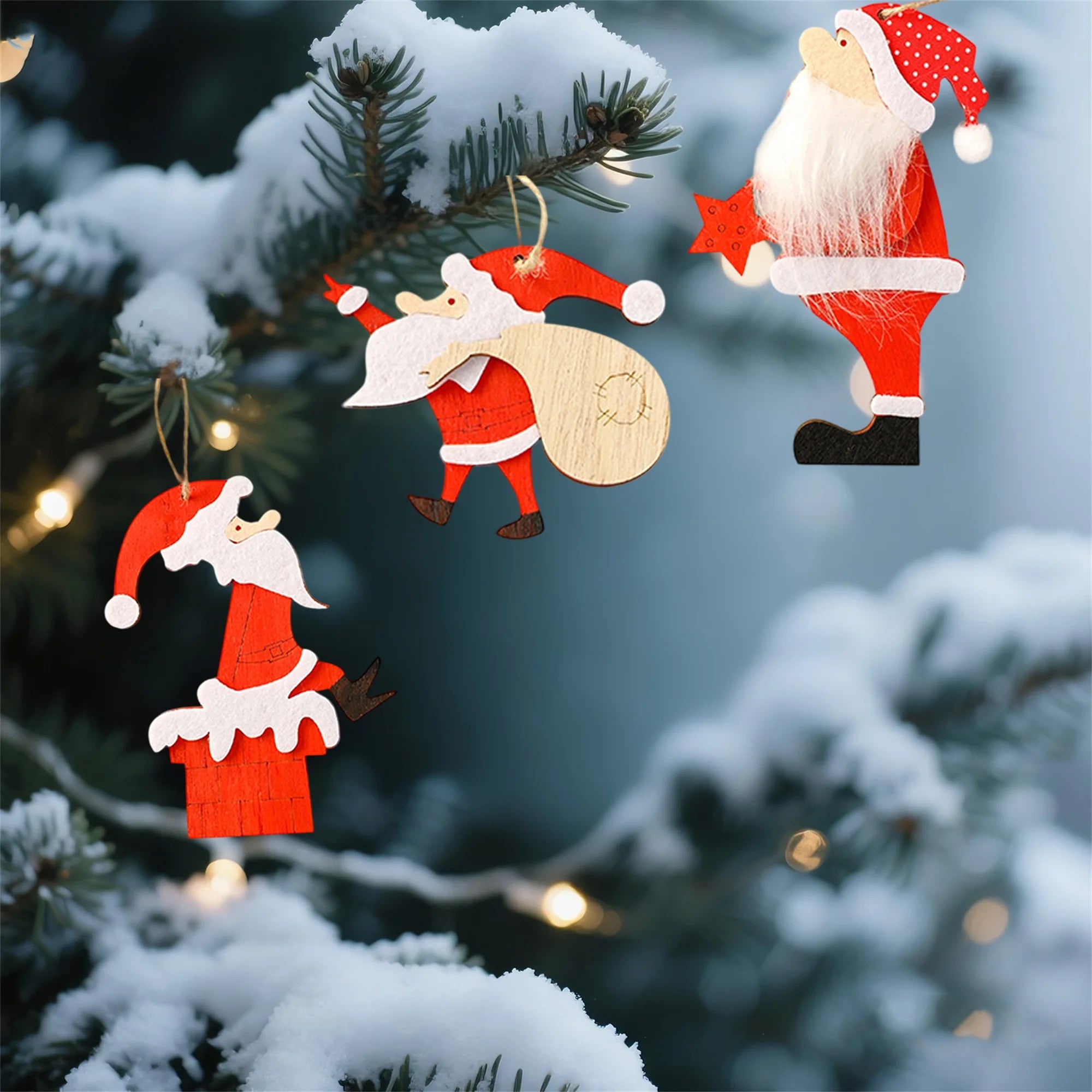 3pcs christmas santa ornaments wooden tree hanging decorations for home holiday party - red / 9cm 15cm / united states