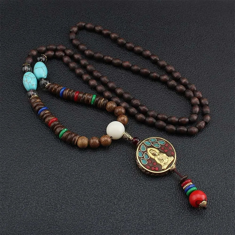 7 styles new handmade nepal buddhist mala bead elephant pendant necklace ethnic wooden long jewelry lucky - style 1