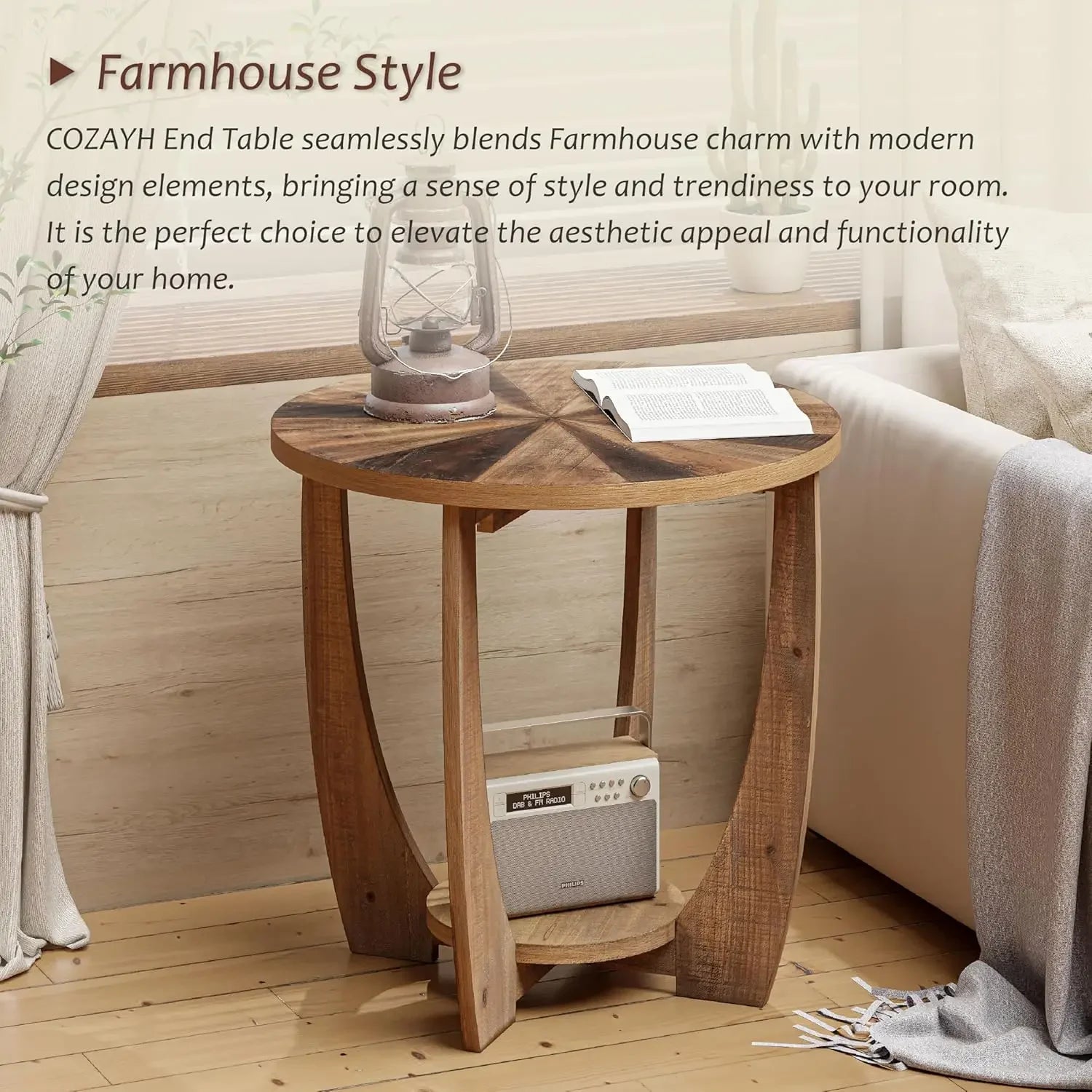 Xmsj.rustic farmhouse end table french country accent side for family dinning or living room small spaces storage