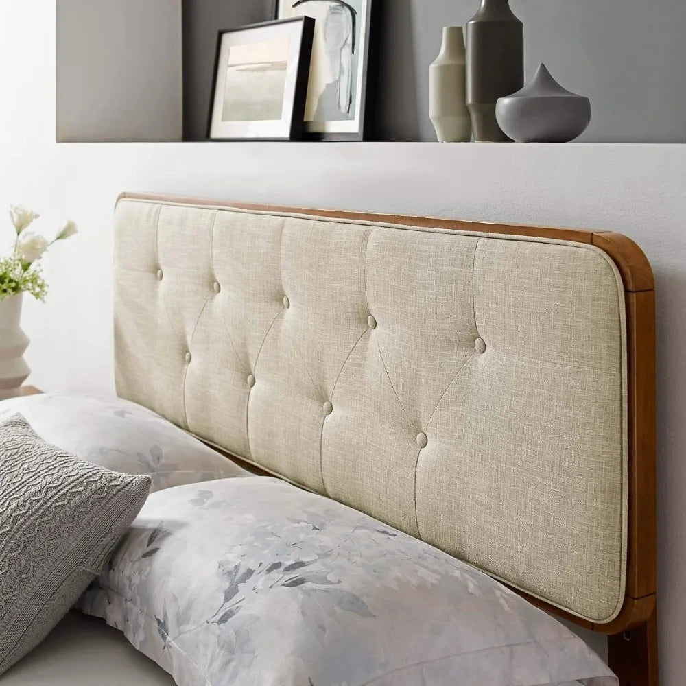 Walnut beige tufted queen headboard with fabric and wood collins style - united states