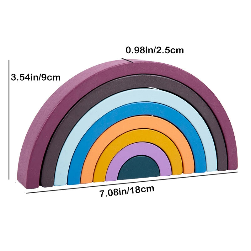 Montessori wooden rainbow stacking game,eight layers square/arch colorful stacker,color recognition building blocks