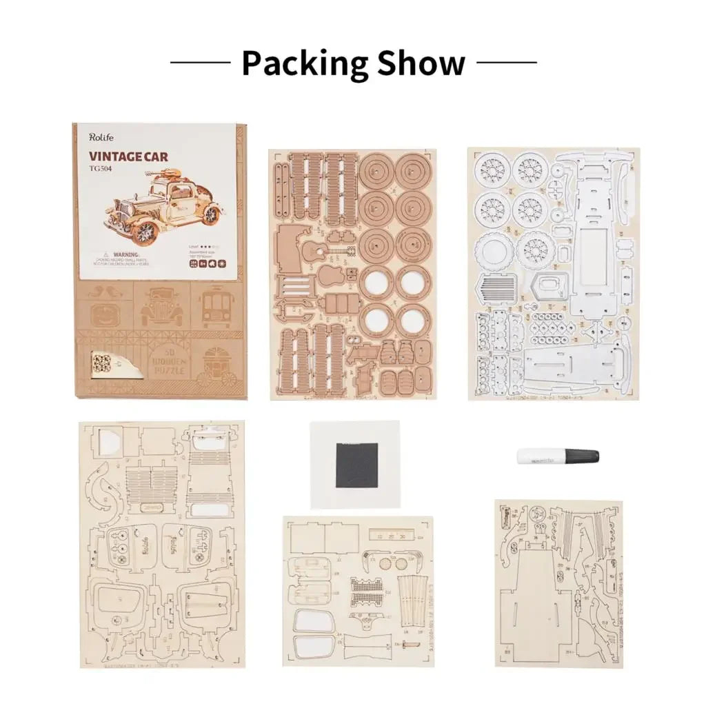 Robotime rolife vintage car model 3d wooden puzzle toys for chilidren kids adult tg504 - united states