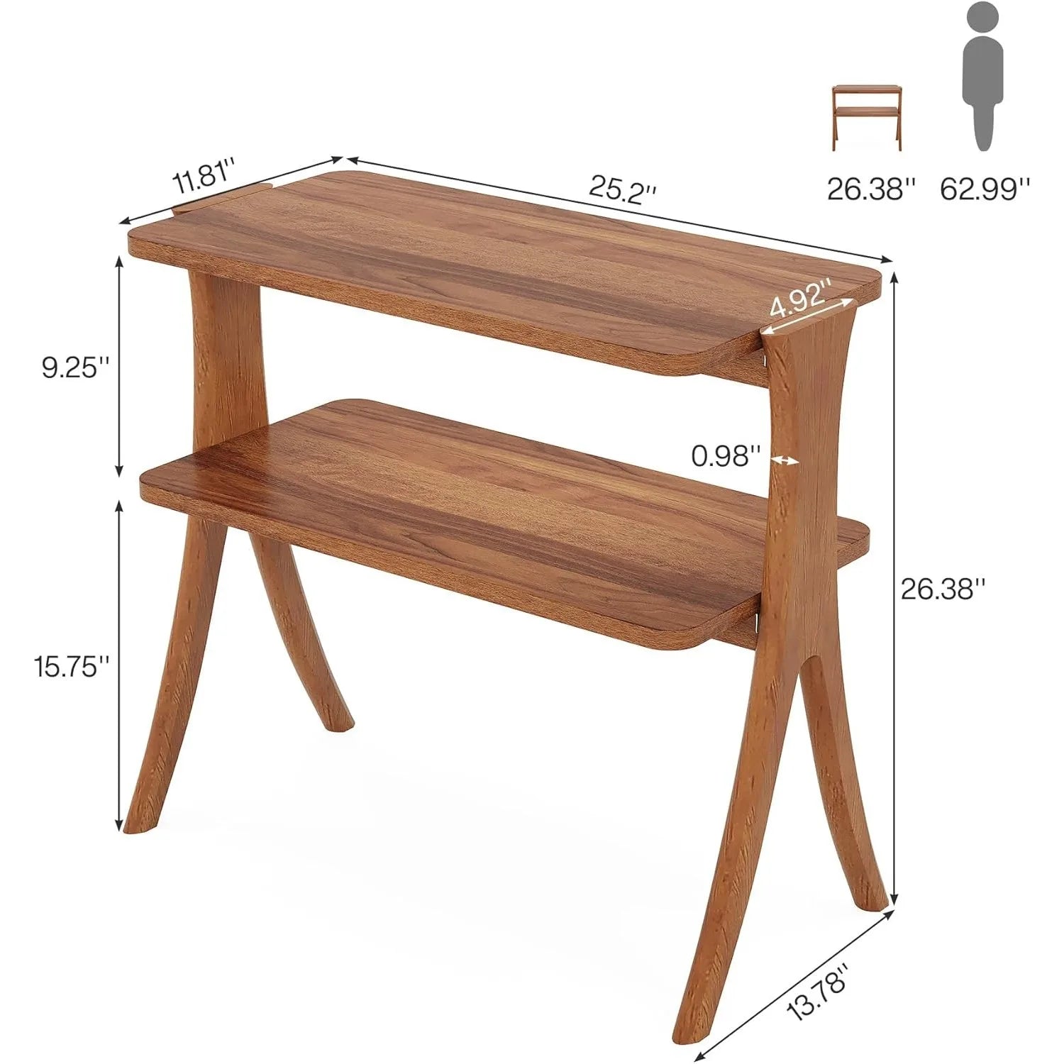 Side table for living room farmhouse end with 2-tier storage shelf and solid wood legs nightstand bedroom - united