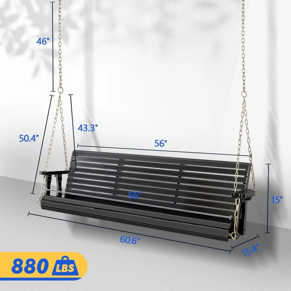 Upgraded patio wooden porch swing for courtyard & garden heavy duty 880 lbs chair bench with hanging chains outdoors