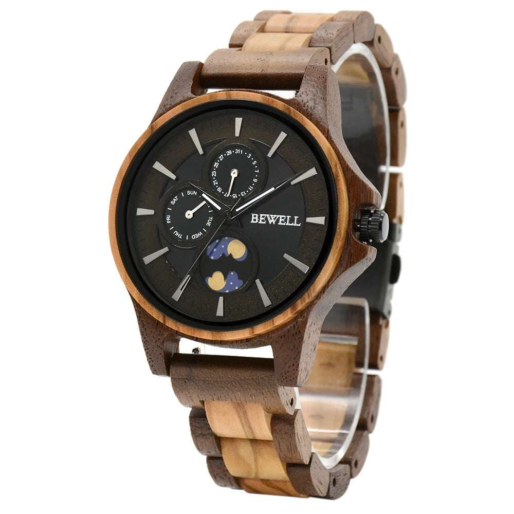 Wooden watch for men husband custom engraved wood wristwatch day&night conversion pattern gift anniversary christmas f