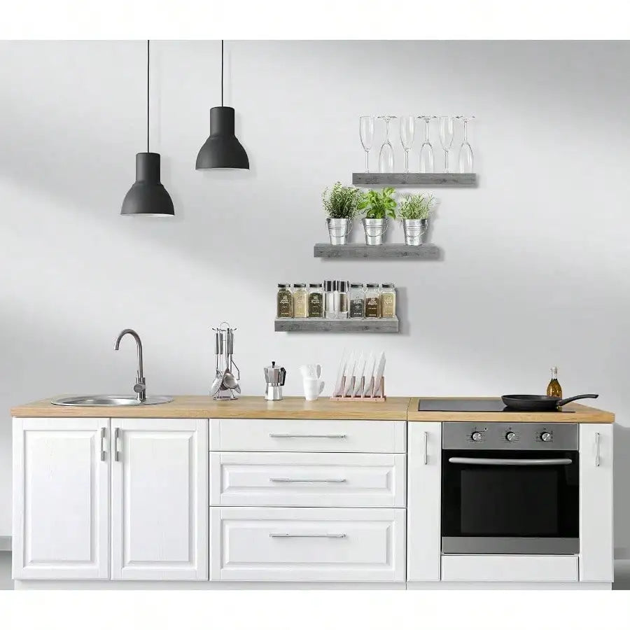 Wall mount floating shelf wood rustic farmhouse dcor 16.25 lx 5.50x 1.5 h 3 - shelves - united states / gray