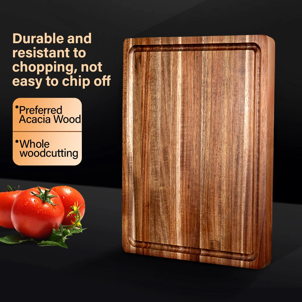 Thick acacia wood cutting board double-sided using large solid wooden chopping block with juice groove food-safe
