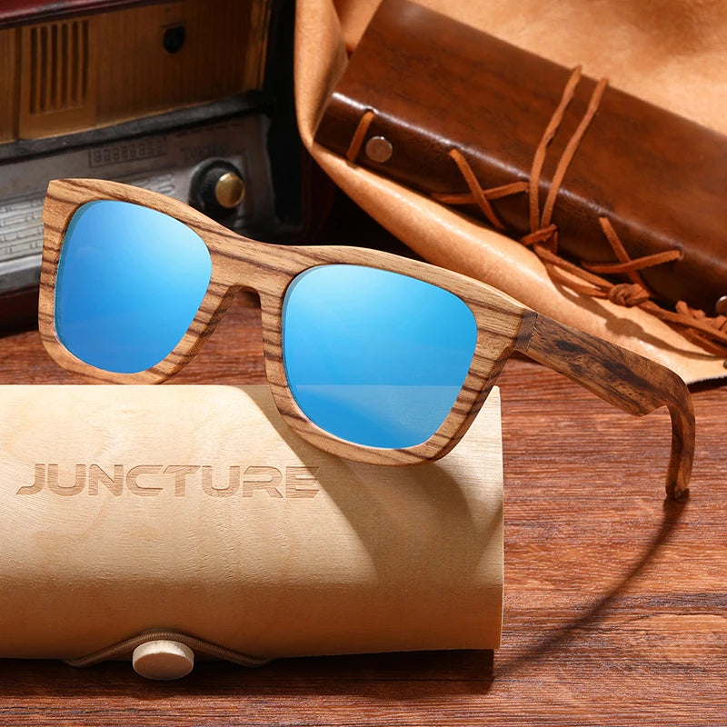 Juncture fashion bamboo wood vintage square sunglasses men women luxury brand designer sun glasses wooden driving uv400
