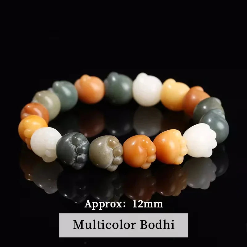 Jd natural wooden bodhi beaded cut cat paw bracelet women men cartoon handmade stretch bangles couple girls jewelry gift