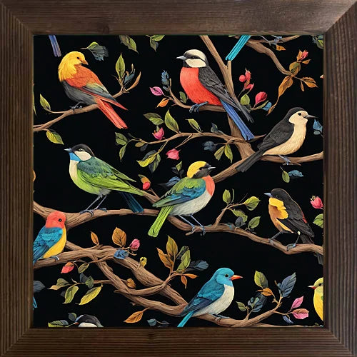 A cartoon-painted bird cool picture case with a wooden frame and oil painting that can be used for classroom festival