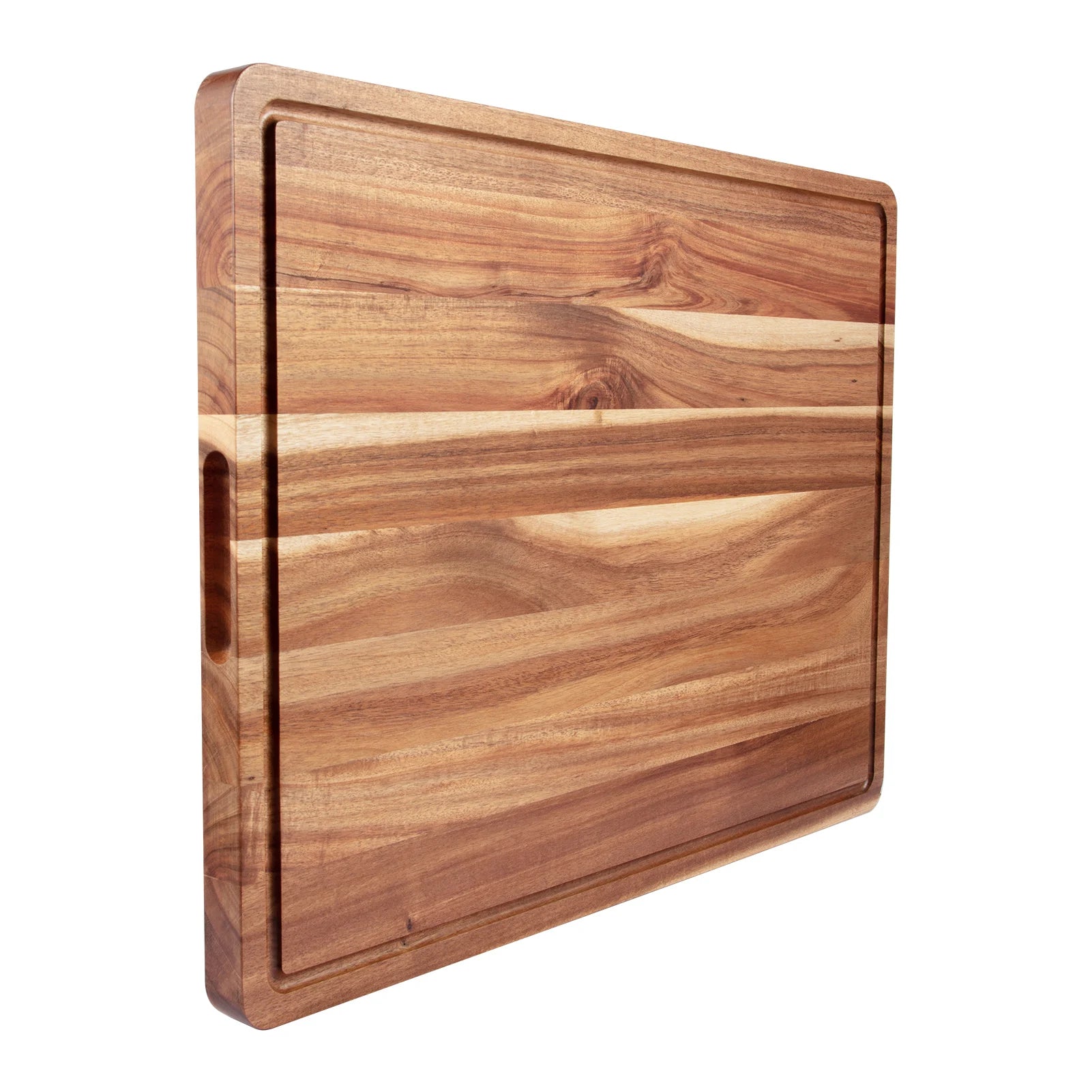 Acacia large wood cutting board 1.5 inches thick butcher block cheese charcuterie with side handles and juice grooves