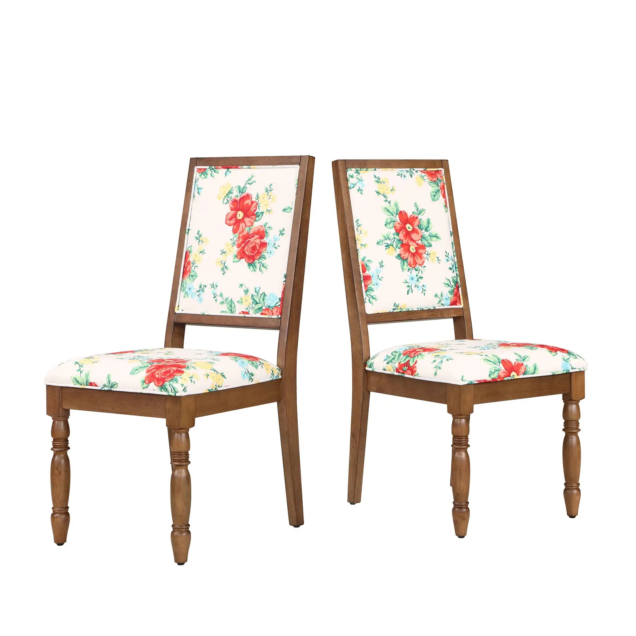 The pioneer womancallie vintage floral dining chairs made with solid wood frame set of 2 white finish - brown / united