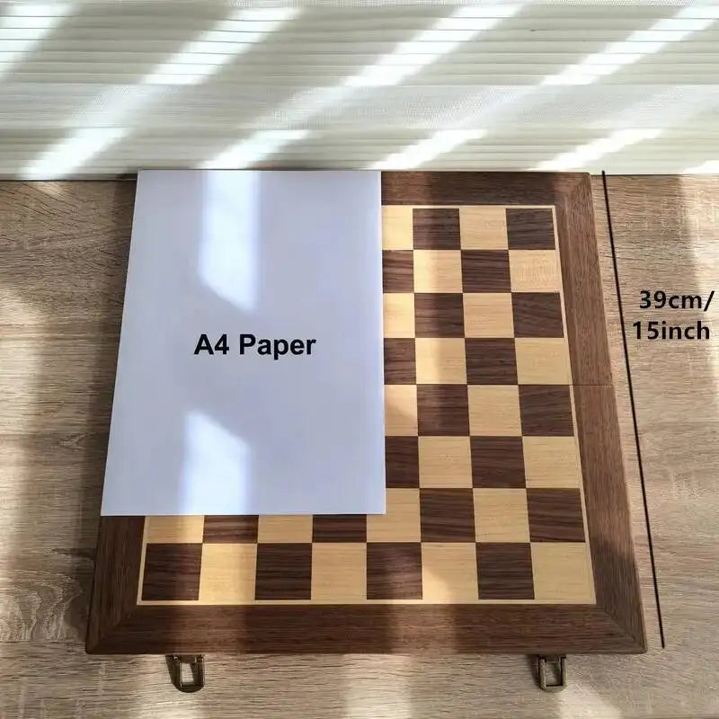Large size wooden chess and checkers 39 * 2.5cm/15 0.98inch with weighted pieces -2 extra queens -24 - chess