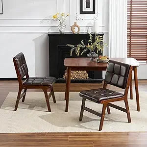 Oak wooden dining chairs set of 2 mid-century modern linen fabric upholstered kitchen chair farmhouse room