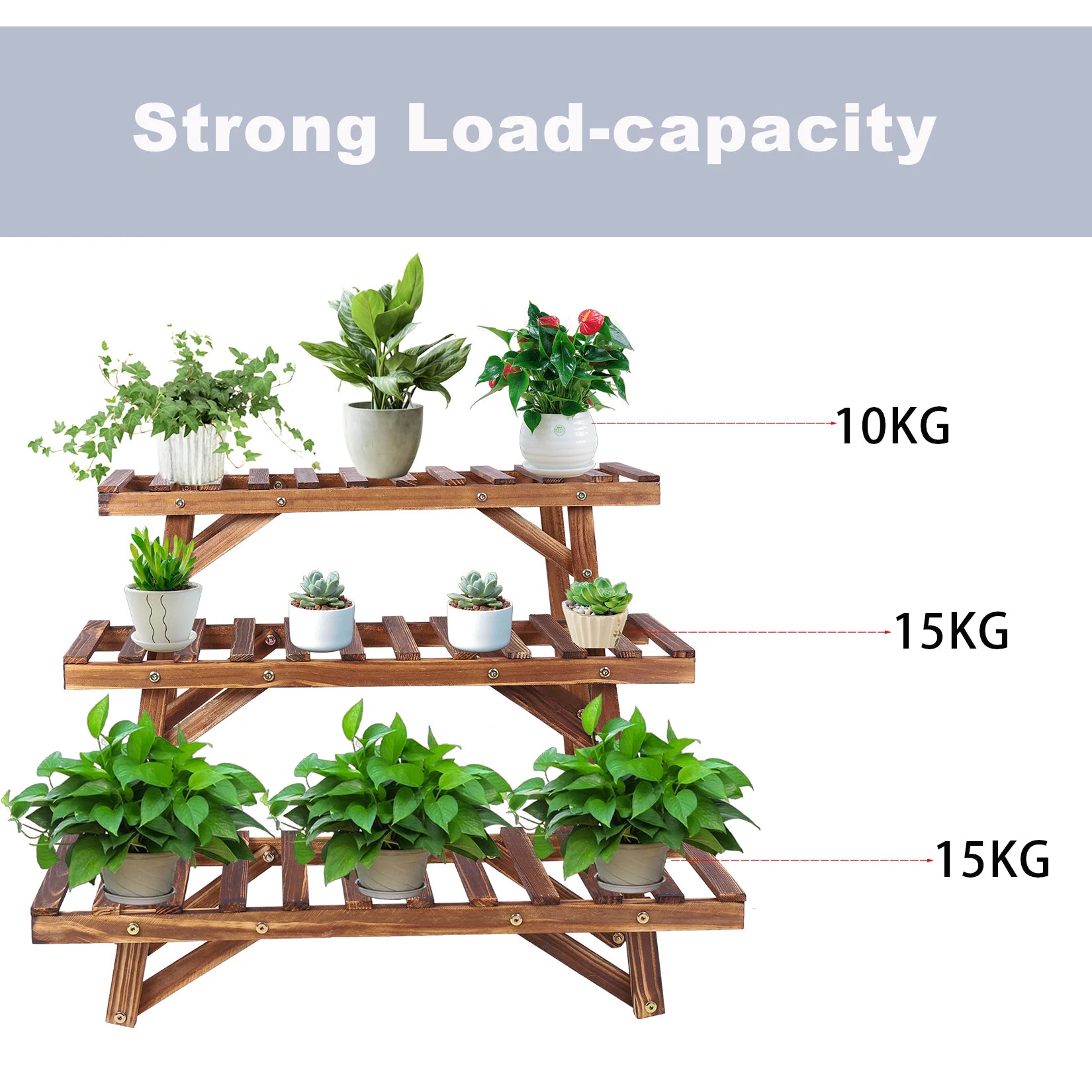 Large 3 tier step plant stand wood ladder shelf garden display for patio indoor outdoor flower pot
