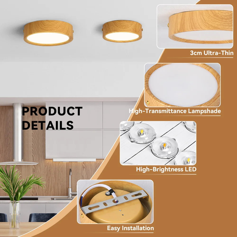 Wood ceiling light 3 colors memory downlight surface mounted led spotlight modern indoor for living room bedroom panel