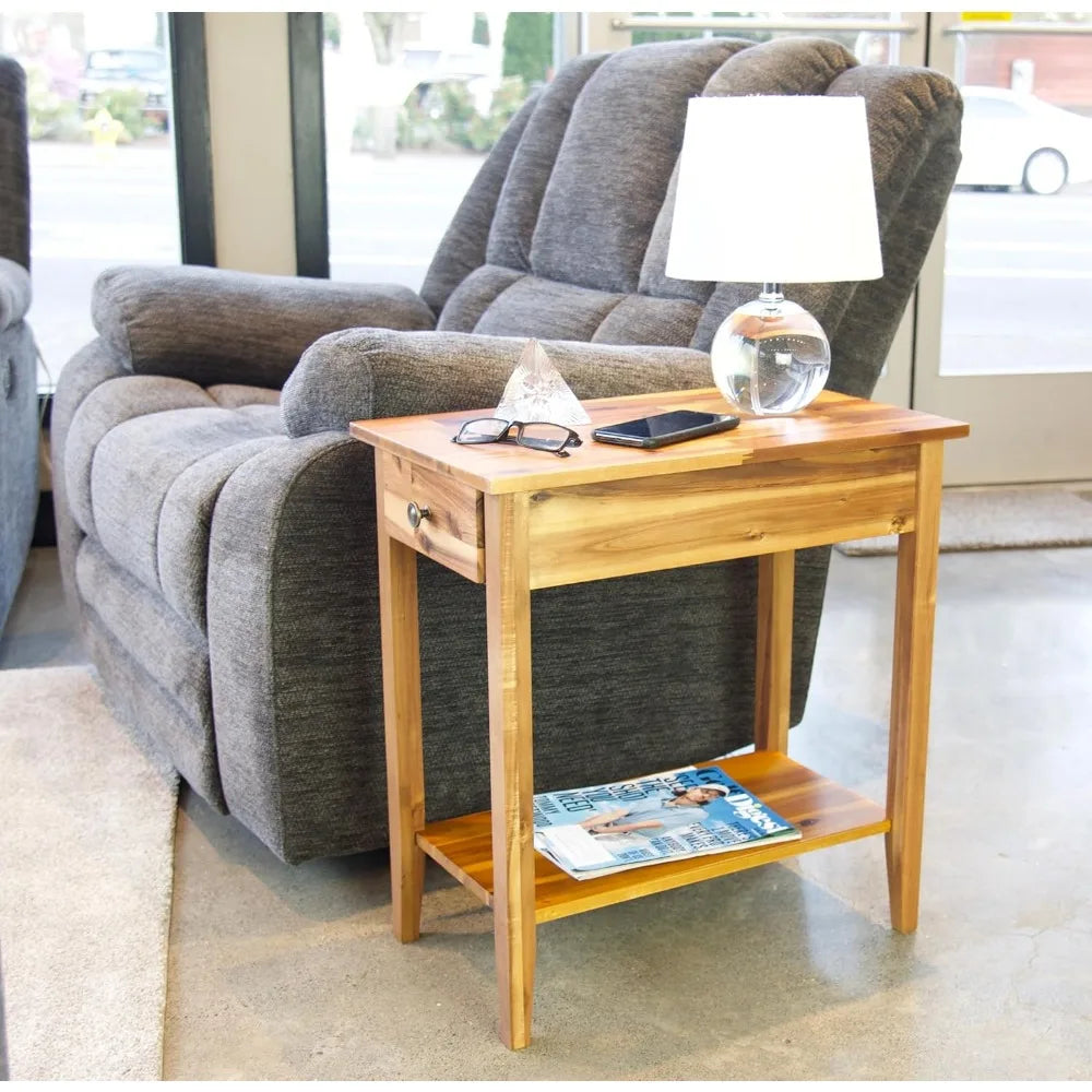 2-tier solid acacia recliner table w/drawer
