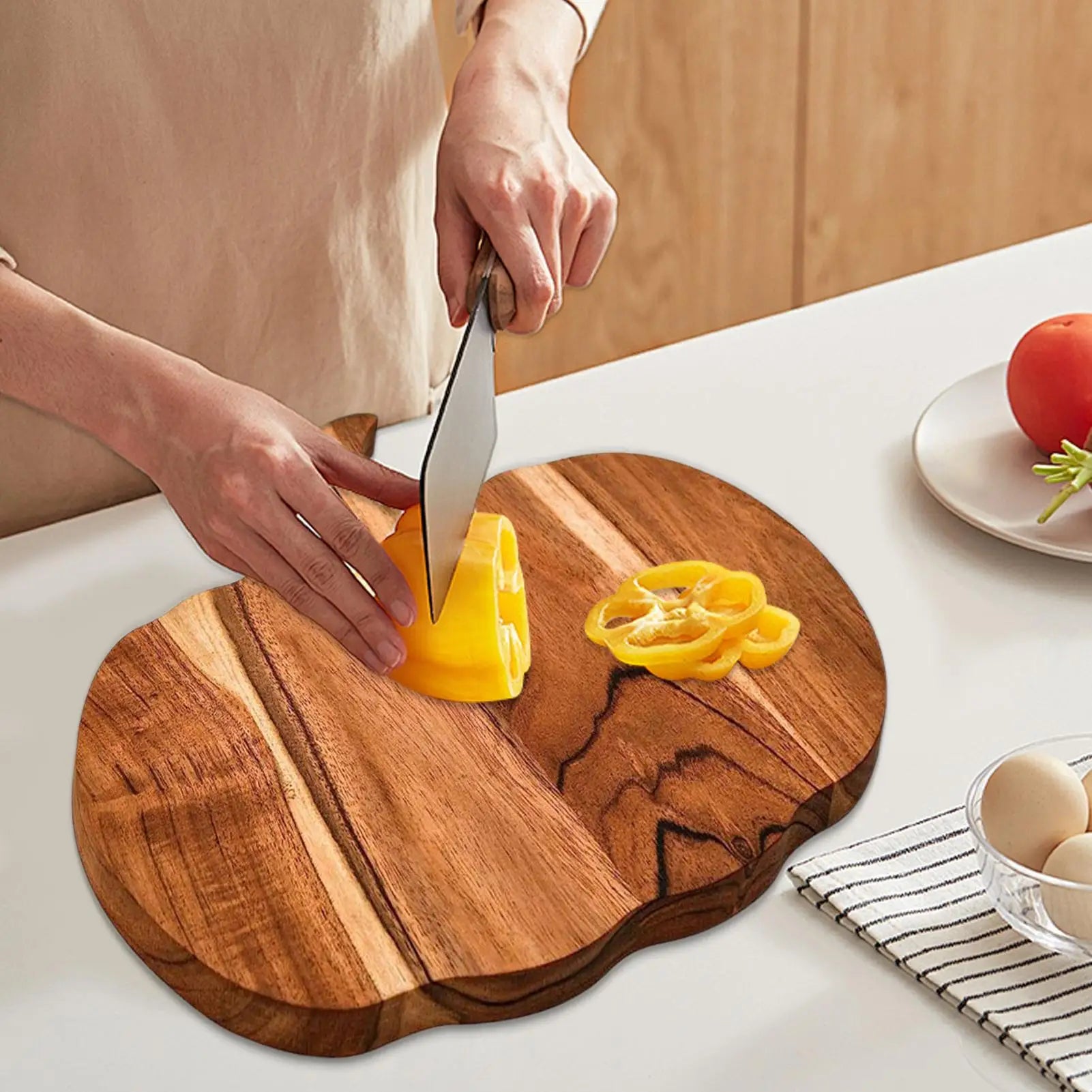 Halloween wooden cutting board serving pumpkin shaped holiday cheese multipurpose for - wood color