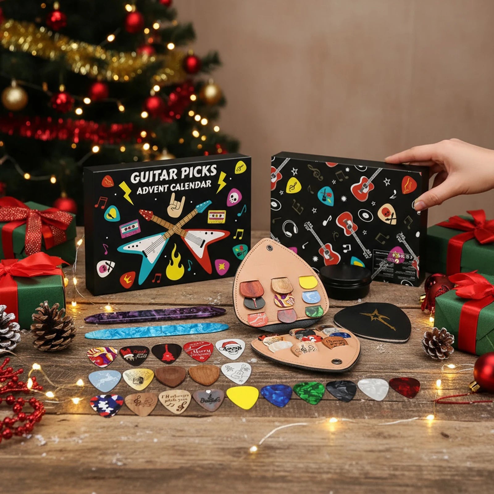 Guitar picks advent calendar 2025 24days christmas countdown with celluloid & wood musical fun gift box