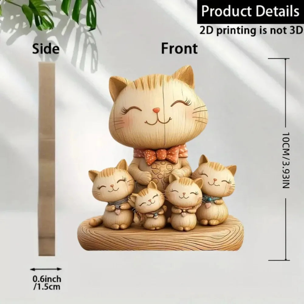 Wooden kitten dog couple sculpture 2d flat cat rabbit gift light dark wood grain desktop entrance home decor decorative