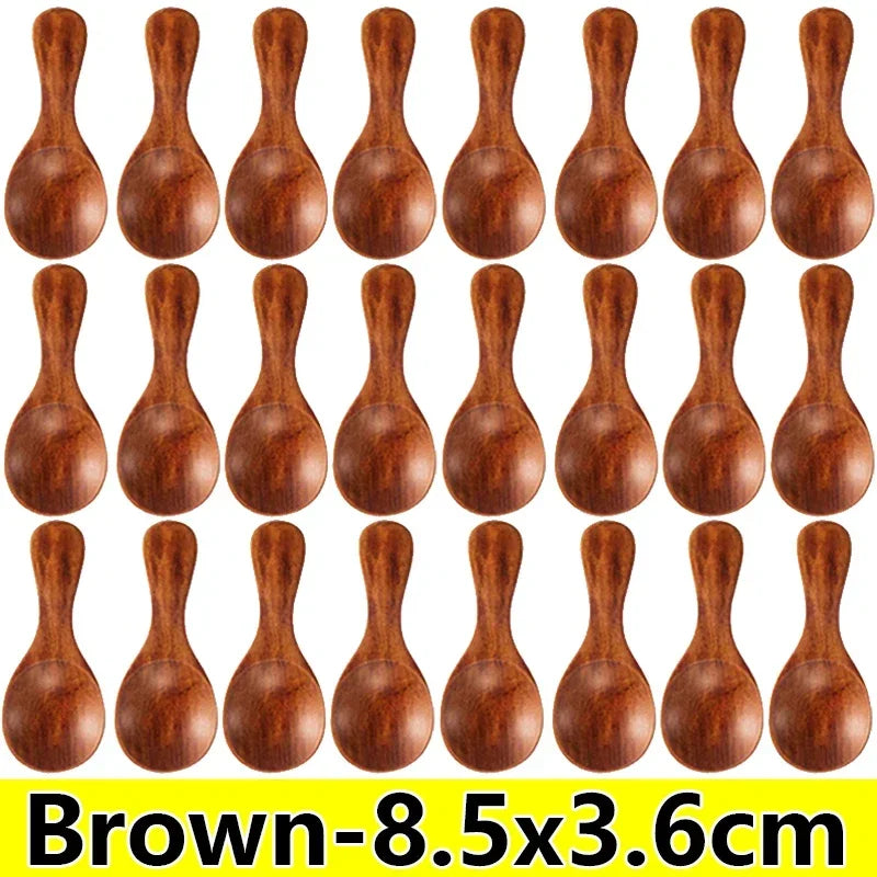 Mini wooden spoons short handle coffee tea sugar dinner party dessert scoops kitchen tableware spice condiment spoon