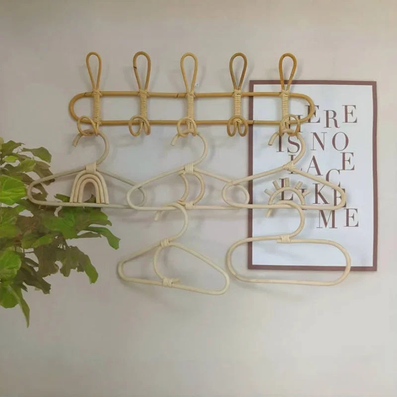 Rattan hanger wall hooks kids garments organizer rack clothes hat hanging hook room clothing storage decor hangers