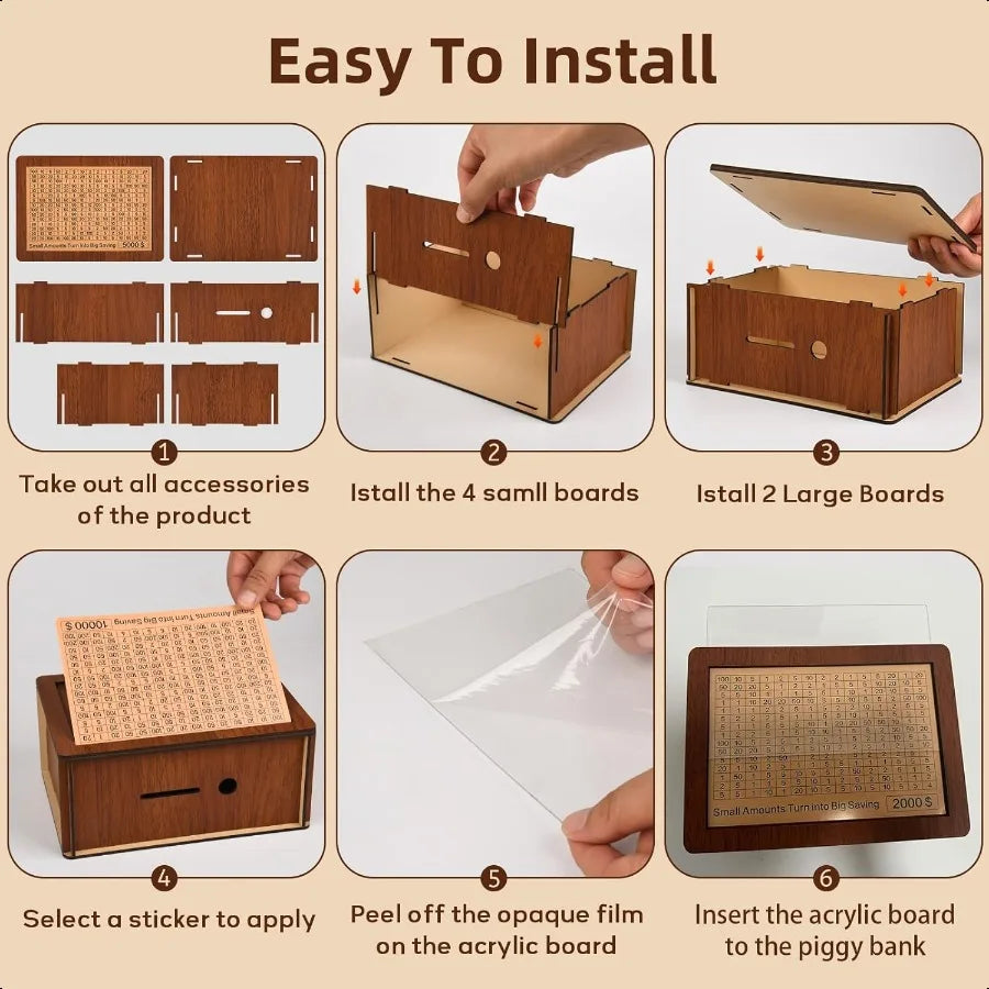 10000 kakeibo wooden money saving challenge box cash vault piggy bank for adults savings goals smash saver boys and gir