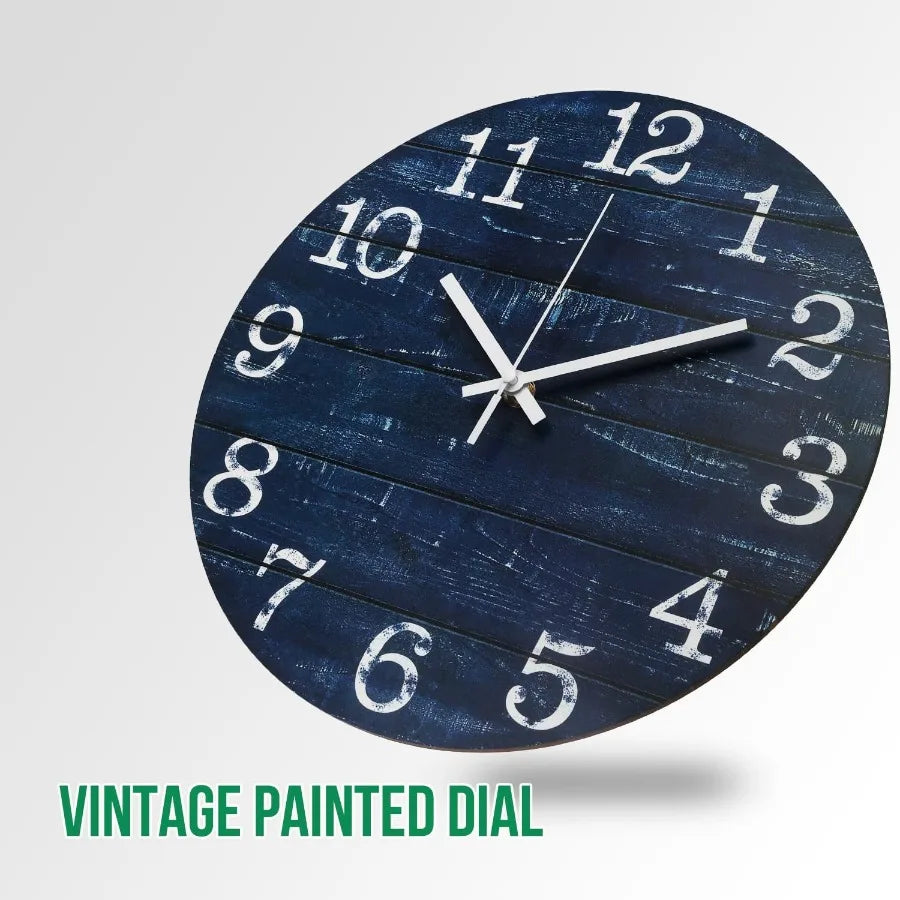 Wall clock 12 inch imitation wood silent nonticking indoor round blue decor rtic minimalist battery operated c - united