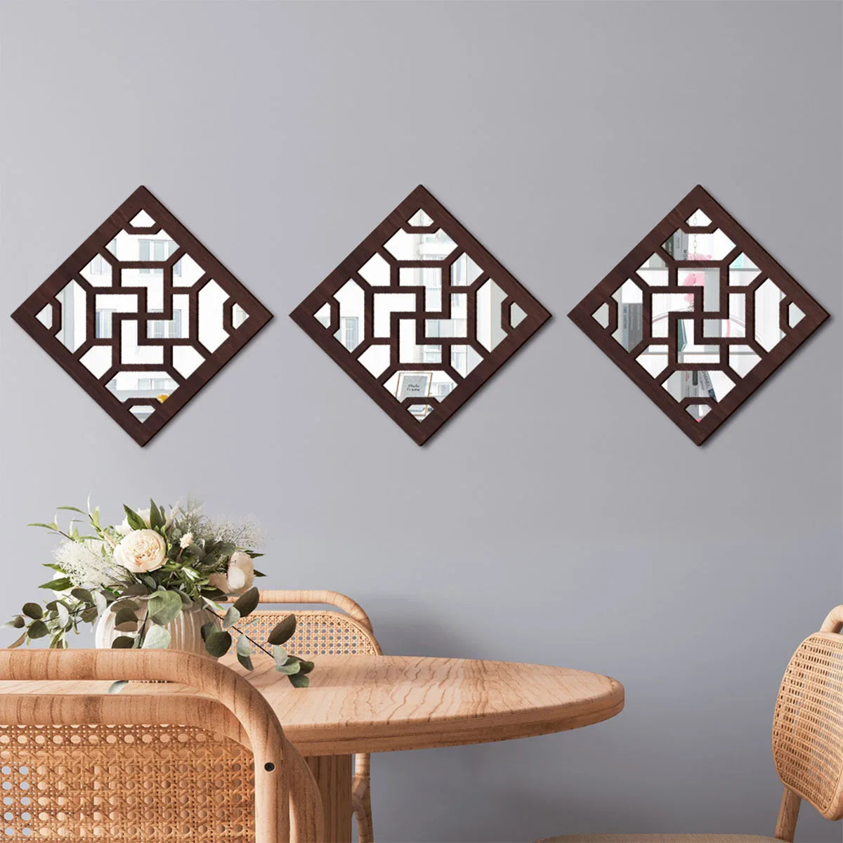 Rustic living room bedroom wall decor mirror wood farmhouse window frame hallway home decoration vintage decorative