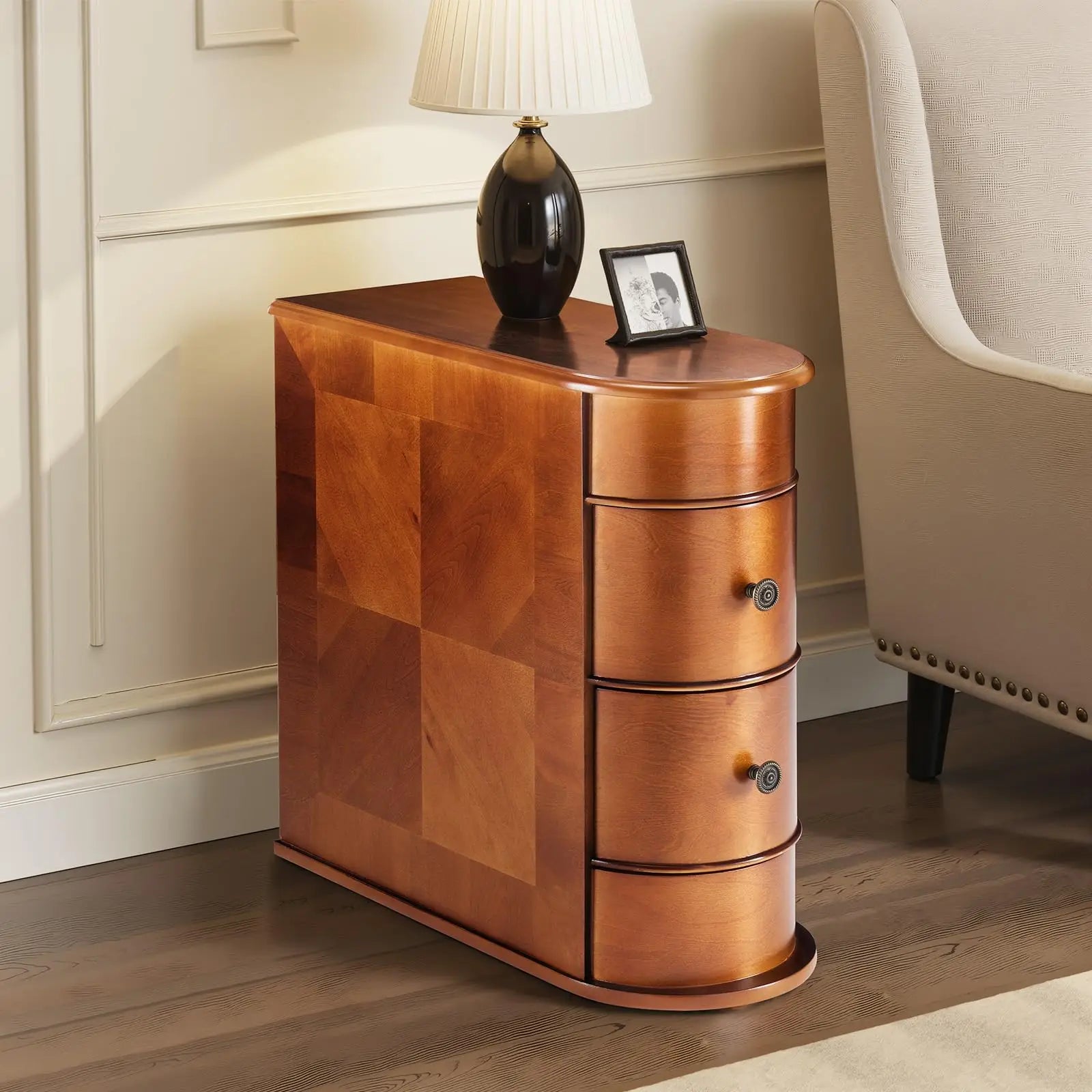 Jhk 24in wood side end table with 2 drawers for living room vintage bedside tables curved edge storage space bedroom